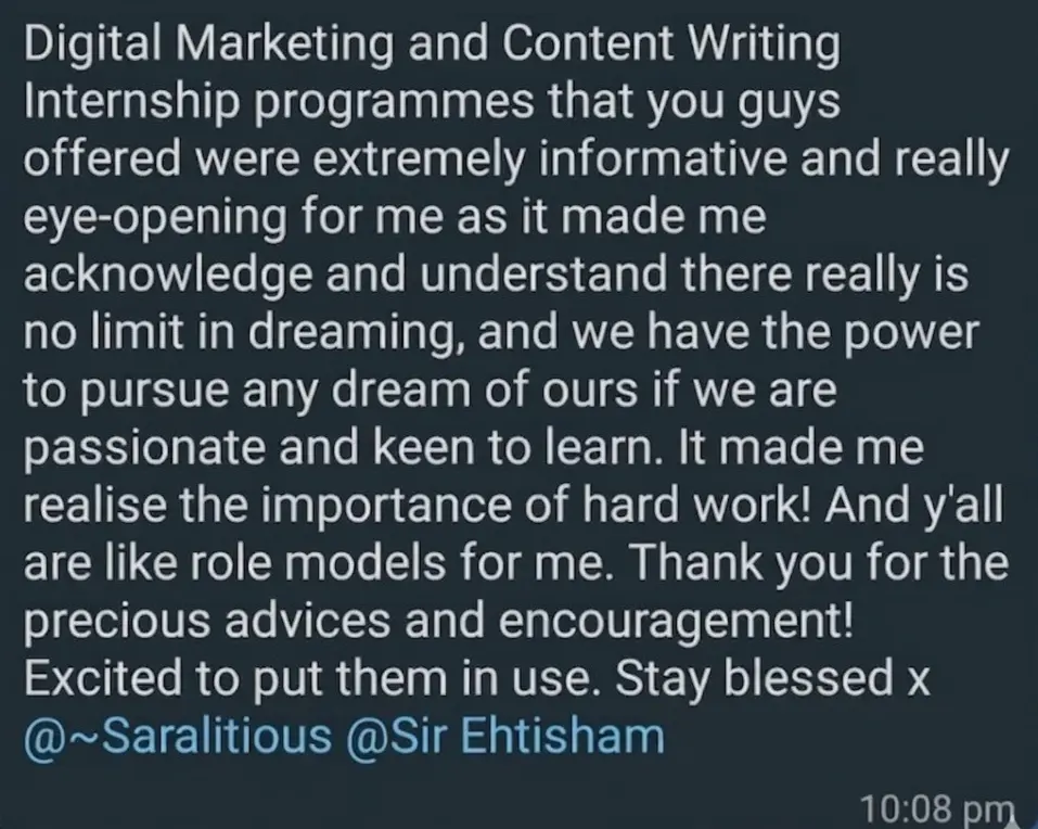 WhatsApp review from a previous Evolution intern